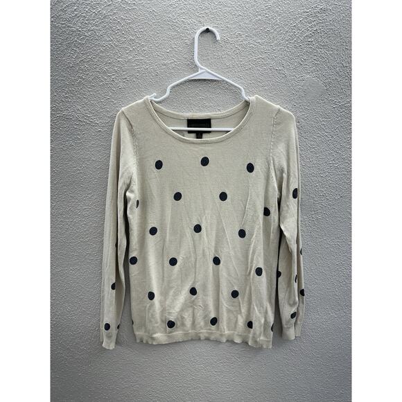 Absolutely Womens Sweater Size Small Tan Black Polka Dot Long Sleeve Lightweight - Picture 1 of 9